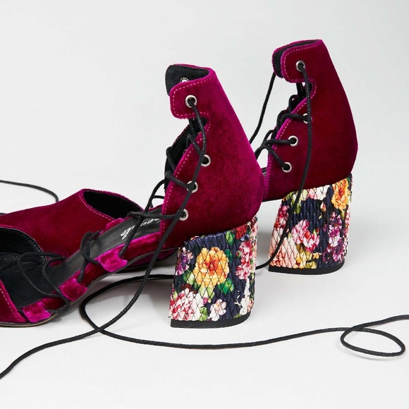 Free People Pink Velvet Top Down Block Heel - Picture 8 of 8